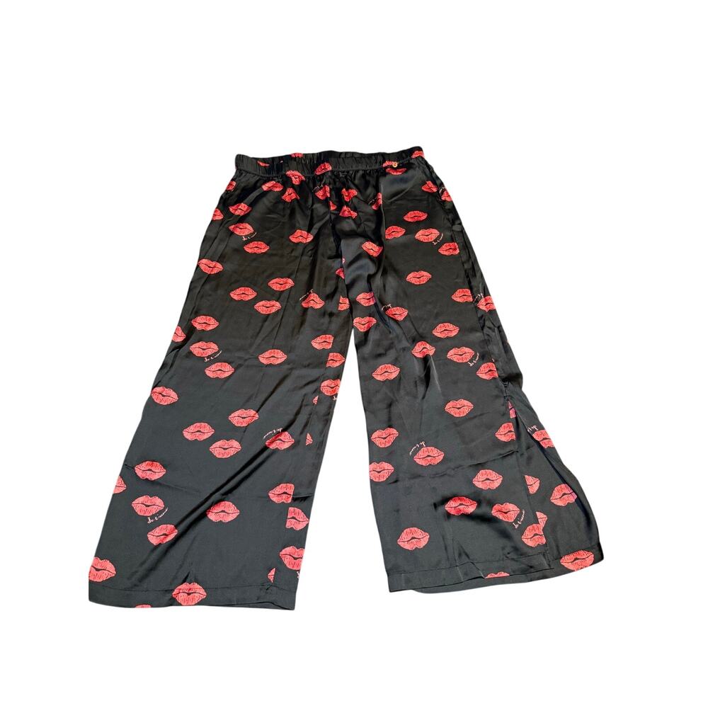 Midnight Bakery Kiss Print Satin Long Pajama Set, Black Red, Women's XL, NWT - Picture 6 of 11